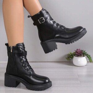 Black heel combat boots